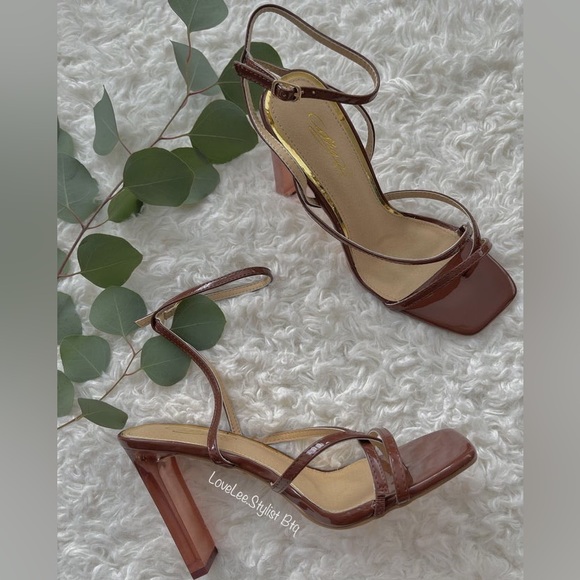 Chocolate Ankle Wrapped Heels - Picture 1 of 10